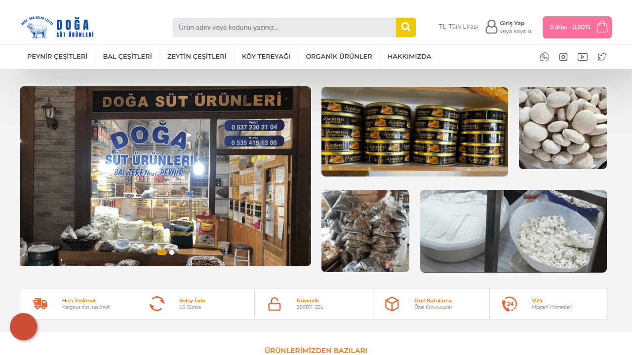 Doğa Süt Ürünleri web sitesi