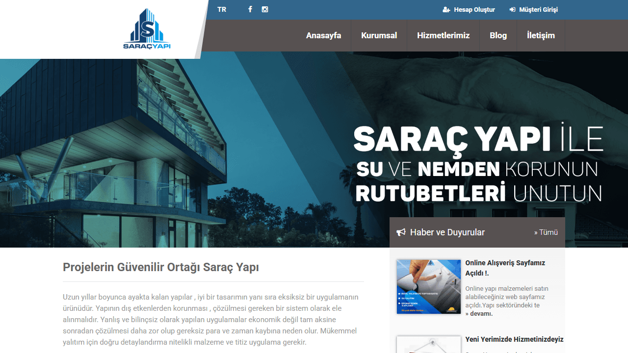 Saraç Yapı web sitesi