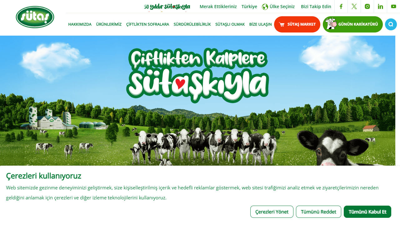 Sütaş Şubeler web sitesi